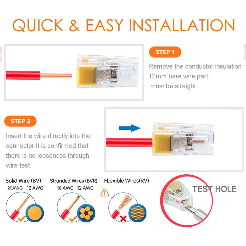 FONGLUAN 100pcs Push-in Wire Connector Splicing Terminals for Solid and Stranded Conductors with 2/4/8 Wires - Image 4